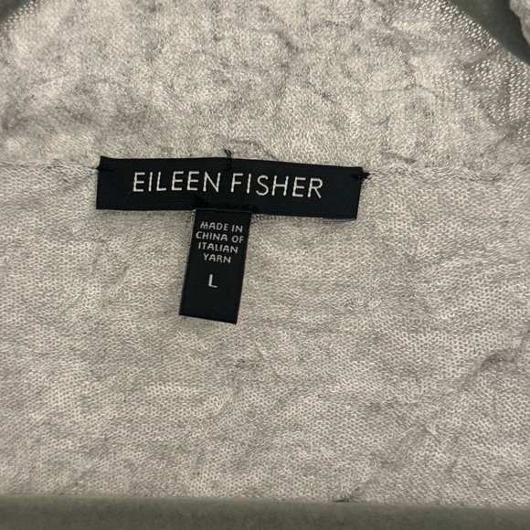 Eileen Fisher Short Sleeve Open Front Crinkle Cardigan Sweater - Gray, Size L - Picture 3 of 7